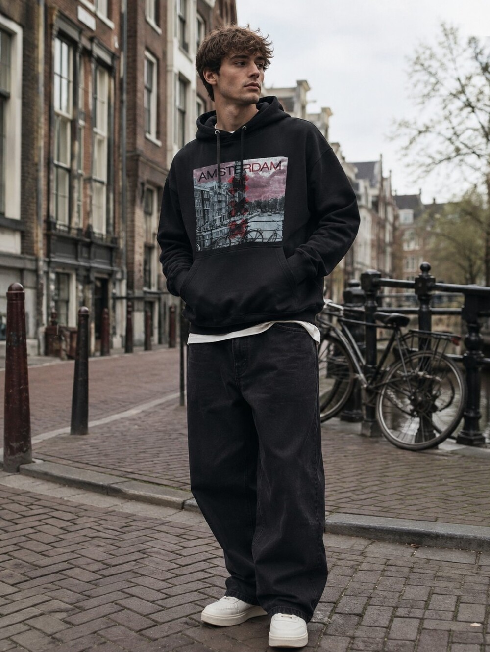 Bowery Supply Co Amsterdam Graphic Black Hoodie Sweatshirt